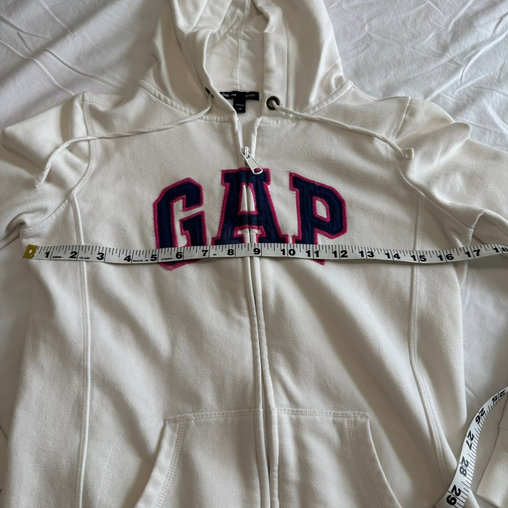Gap Vintage Y2K Arch Logo Zip Up Hoodie XS Cream Pink Blue Fleece Sweatshirt - Picture 7 of 11